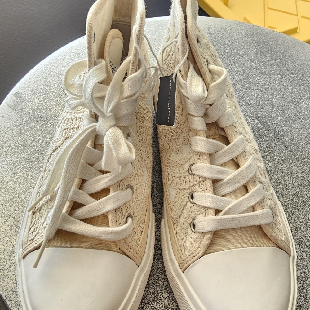 American Eagle Outfitters Cream Lace High-Top Sneakers